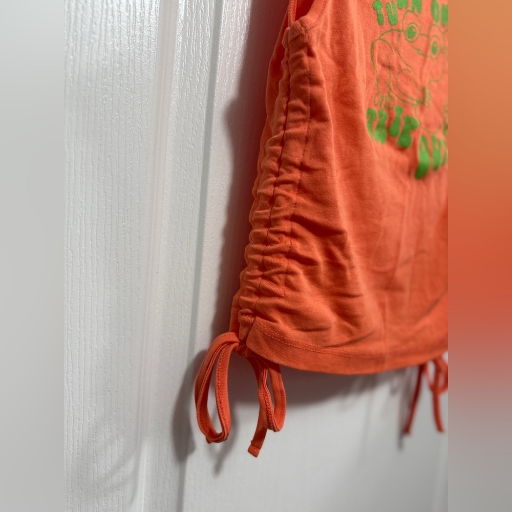 Urban Outfitters Cropped Cinched Tank Top Women Small Orange Frog Graphic Hippie - Picture 15 of 16